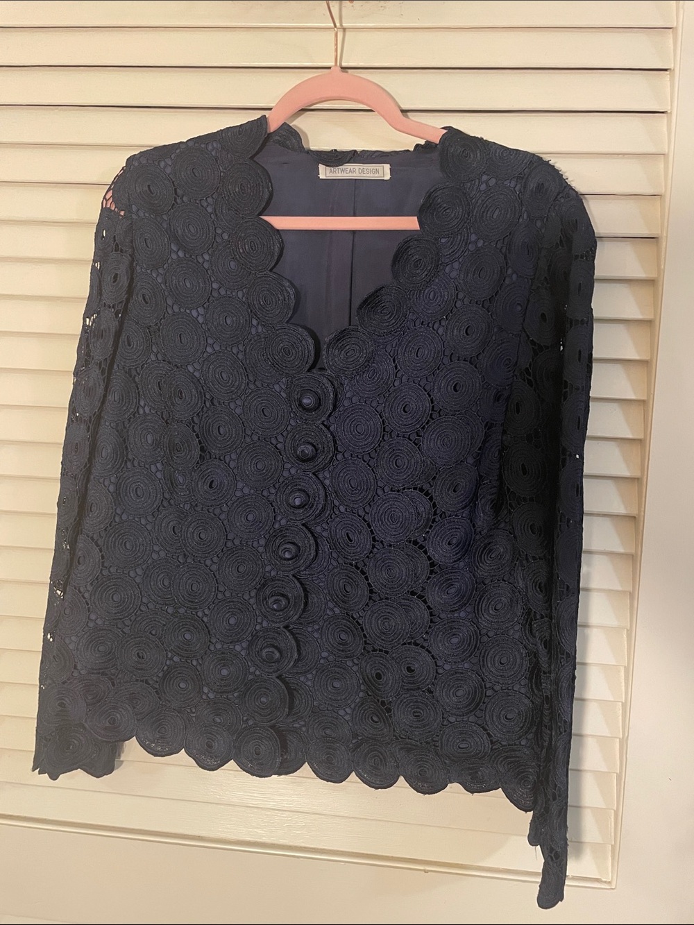 Artwear Design Vtg Navy Scallop Lace Button-Front Jacket